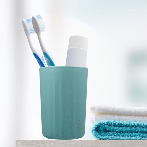 Bathroom Smooth Lines Wheat Straw Toothpaste Tumbler Deep Green 4.09''x2.80'' - Picture 2 of 6